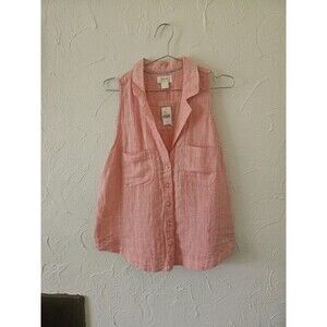 Maeve Sleeveless Button-down Top Linen Anthropologie NWT Pink 14